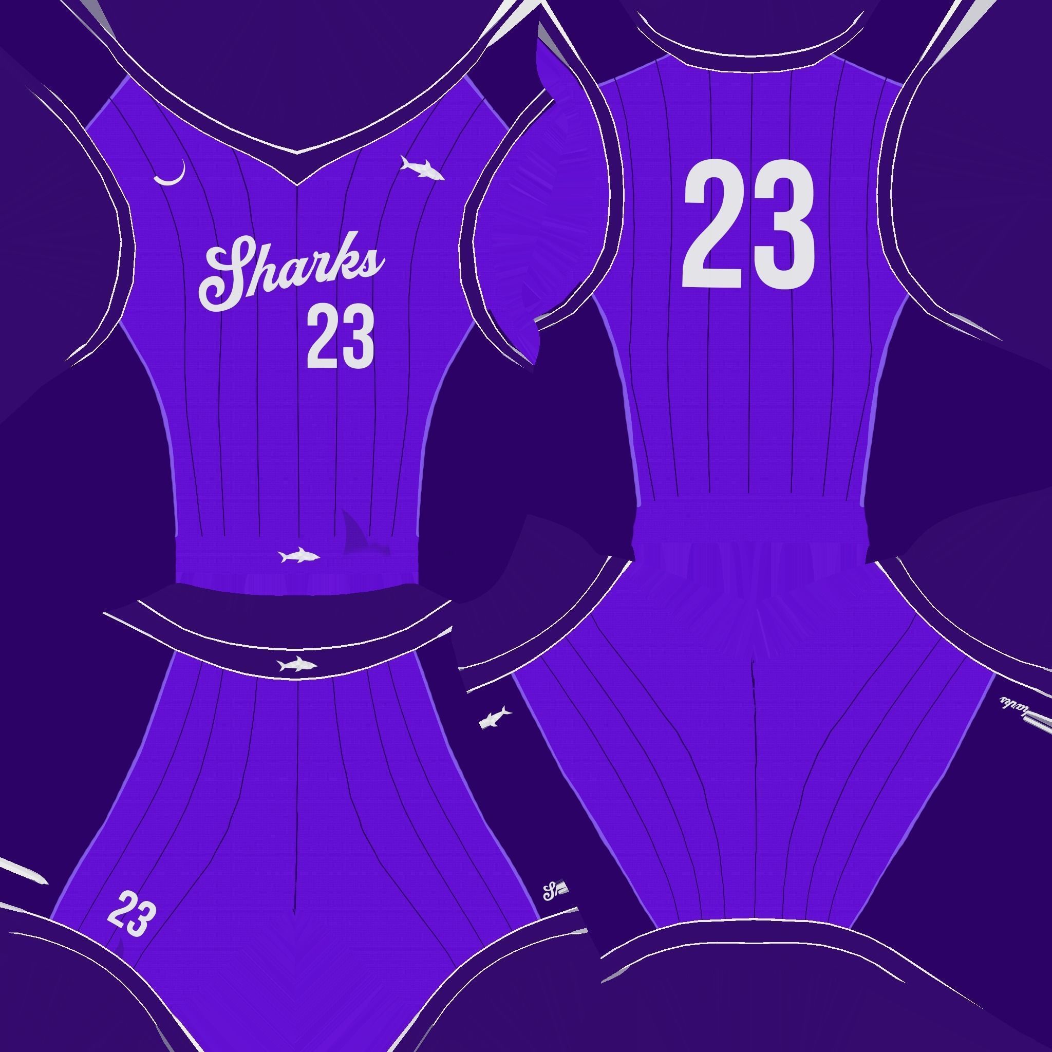 Basketball Fantasy Team Sharks Uniform - Character Design Low-poly 3D model_22