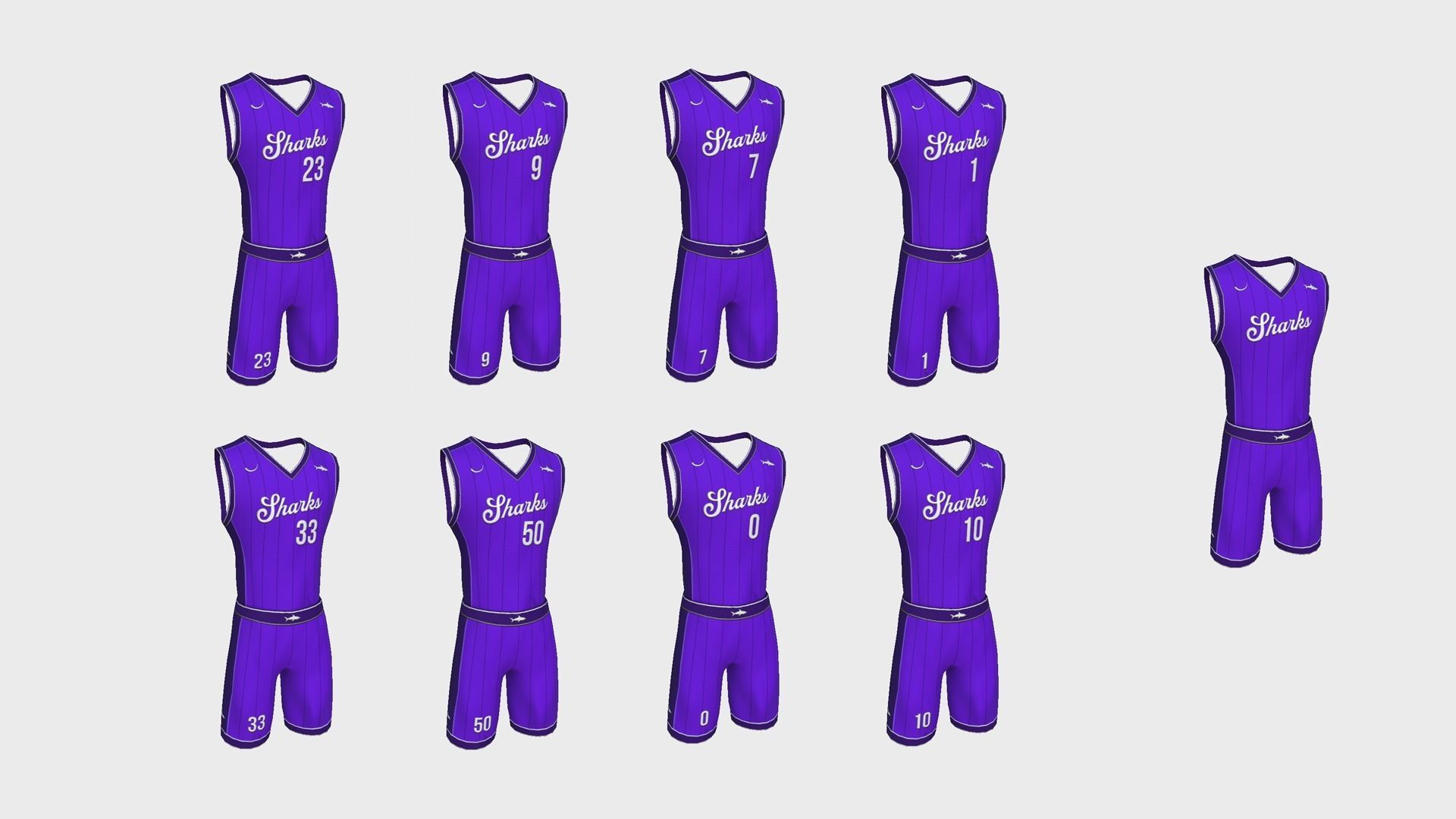 Basketball Fantasy Team Sharks Uniform - Character Design Low-poly 3D model_1