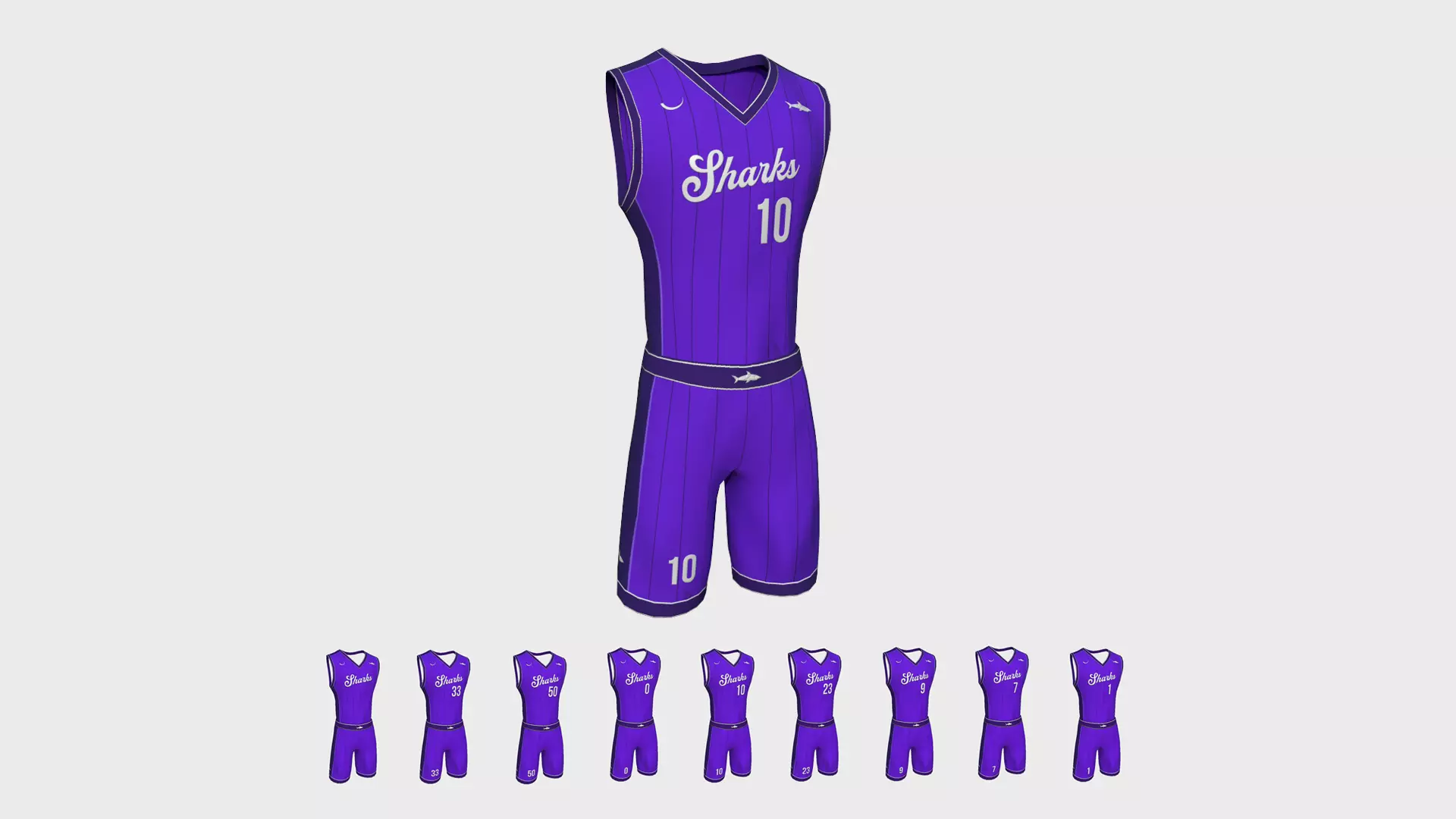 Basketball Fantasy Team Sharks Uniform - Character Design Low-poly 3D model_0
