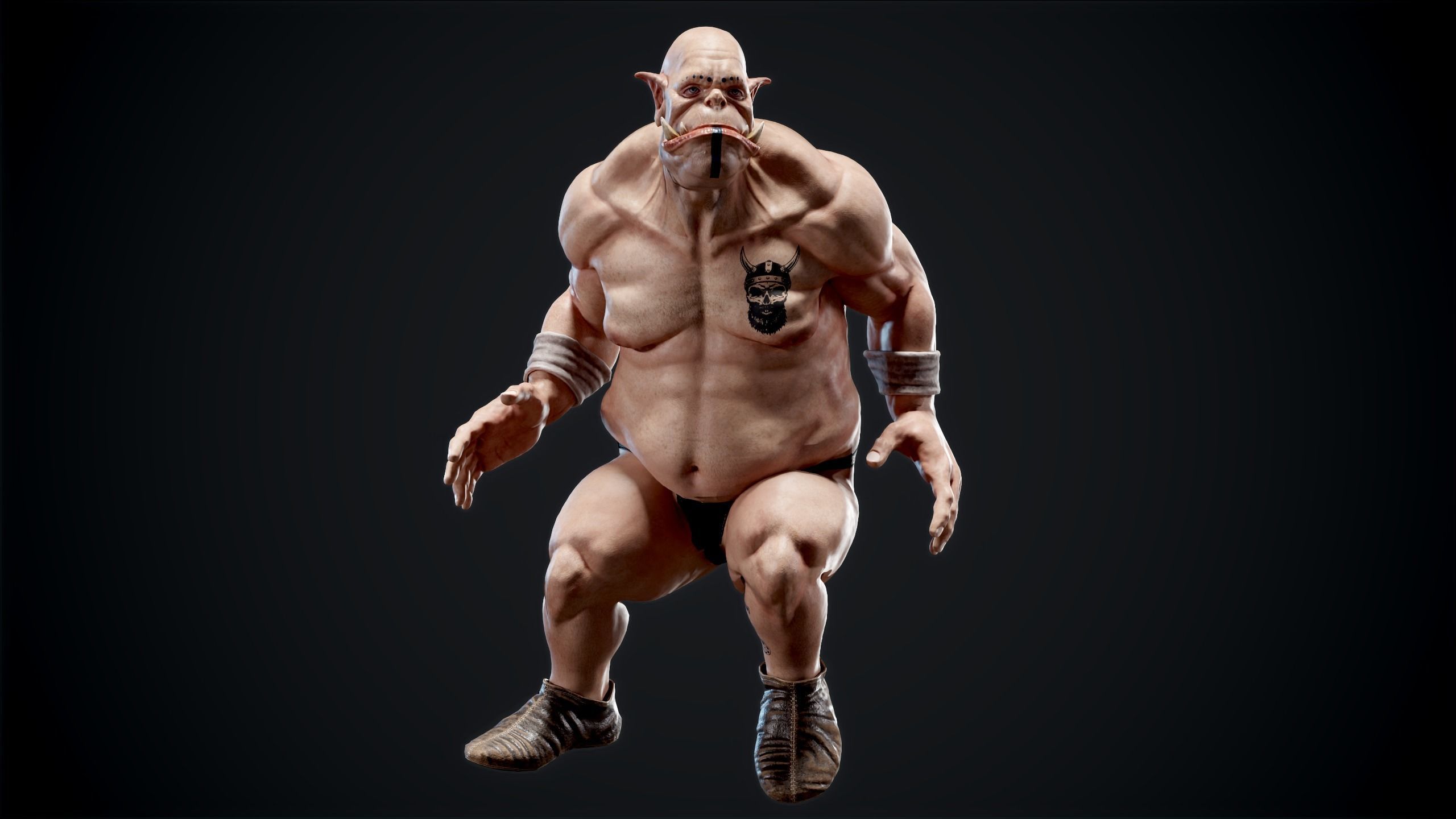 Orc low poly model muscular man Low-poly 3D model_4