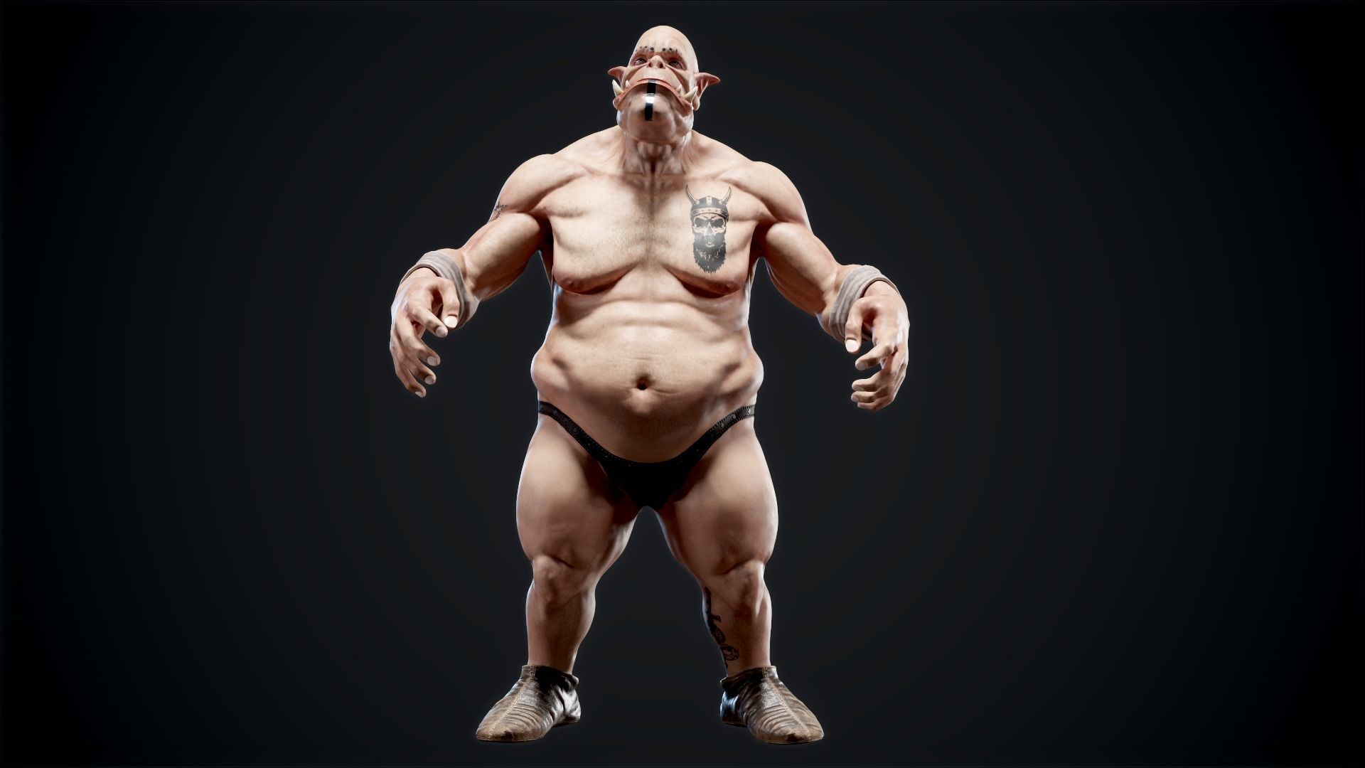 Orc low poly model muscular man Low-poly 3D model_2