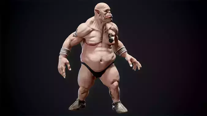Orc low poly model muscular man