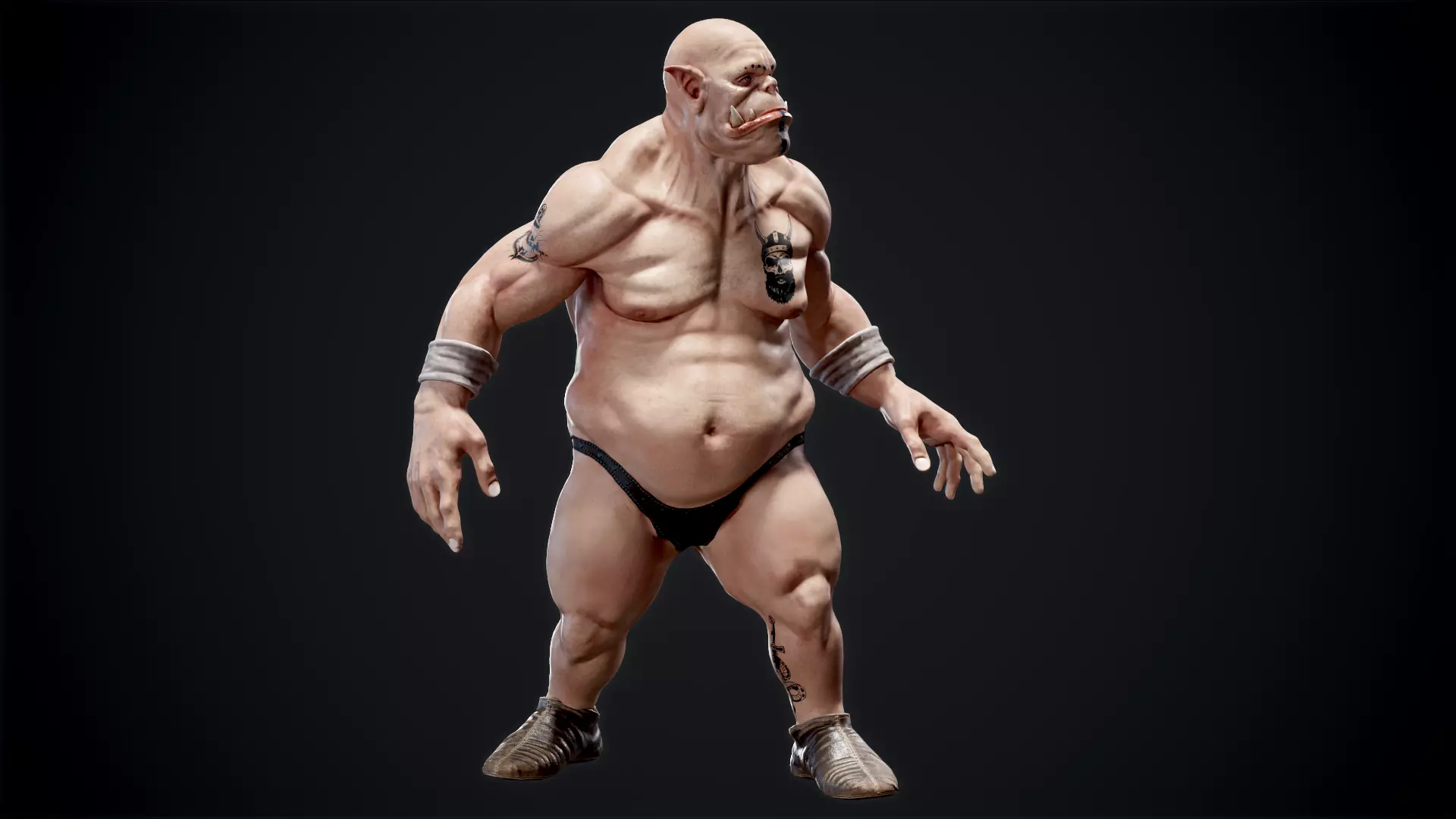 Orc low poly model muscular man Low-poly 3D model_0