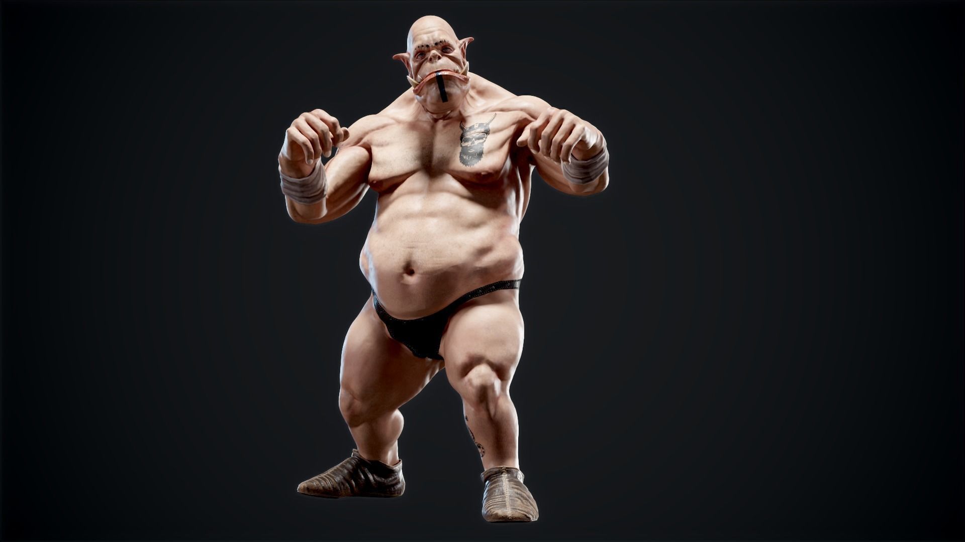 Orc low poly model muscular man Low-poly 3D model_7