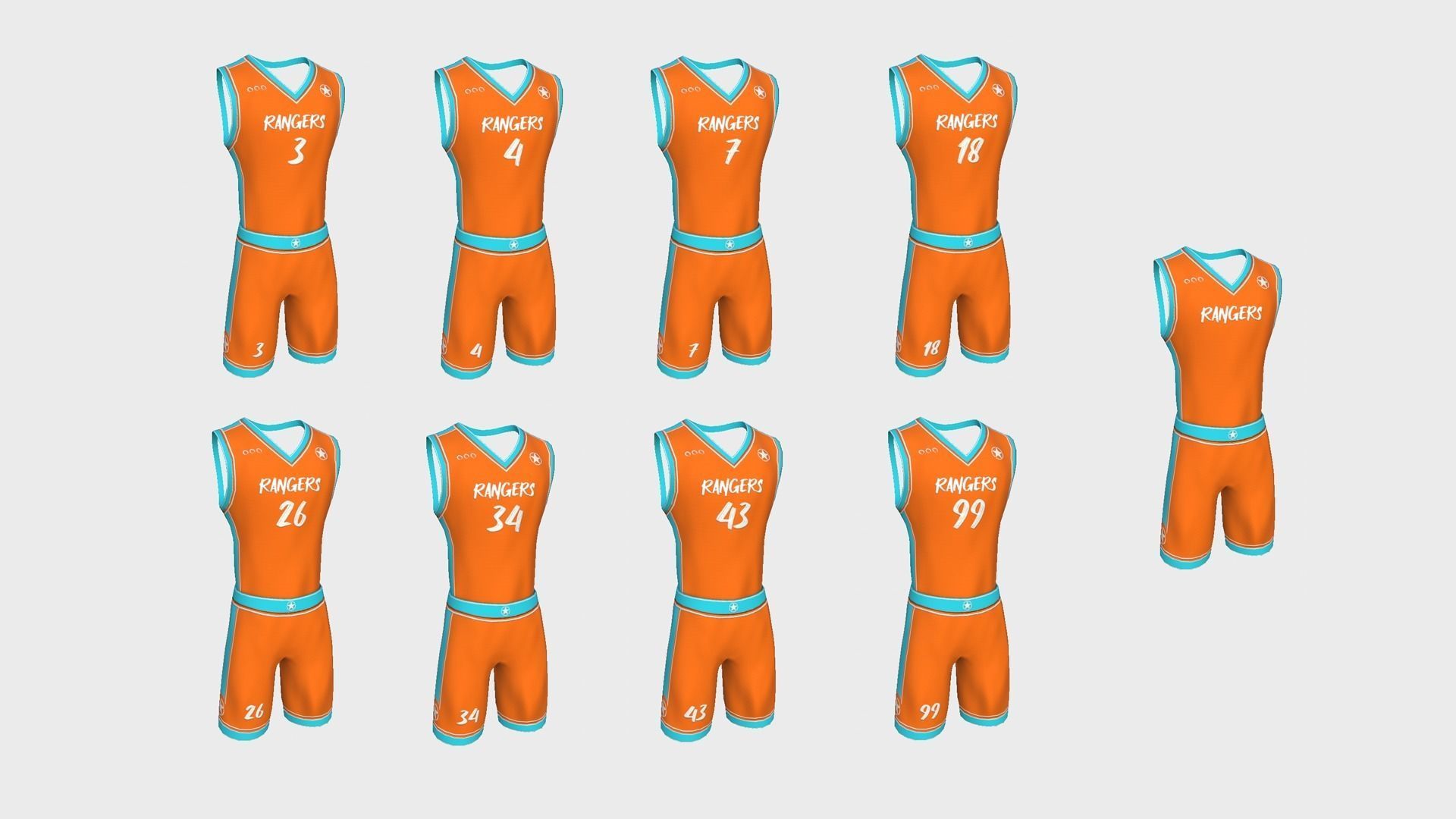 Basketball Fantasy Team Rangers Uniform - Character Design Low-poly 3D model_1