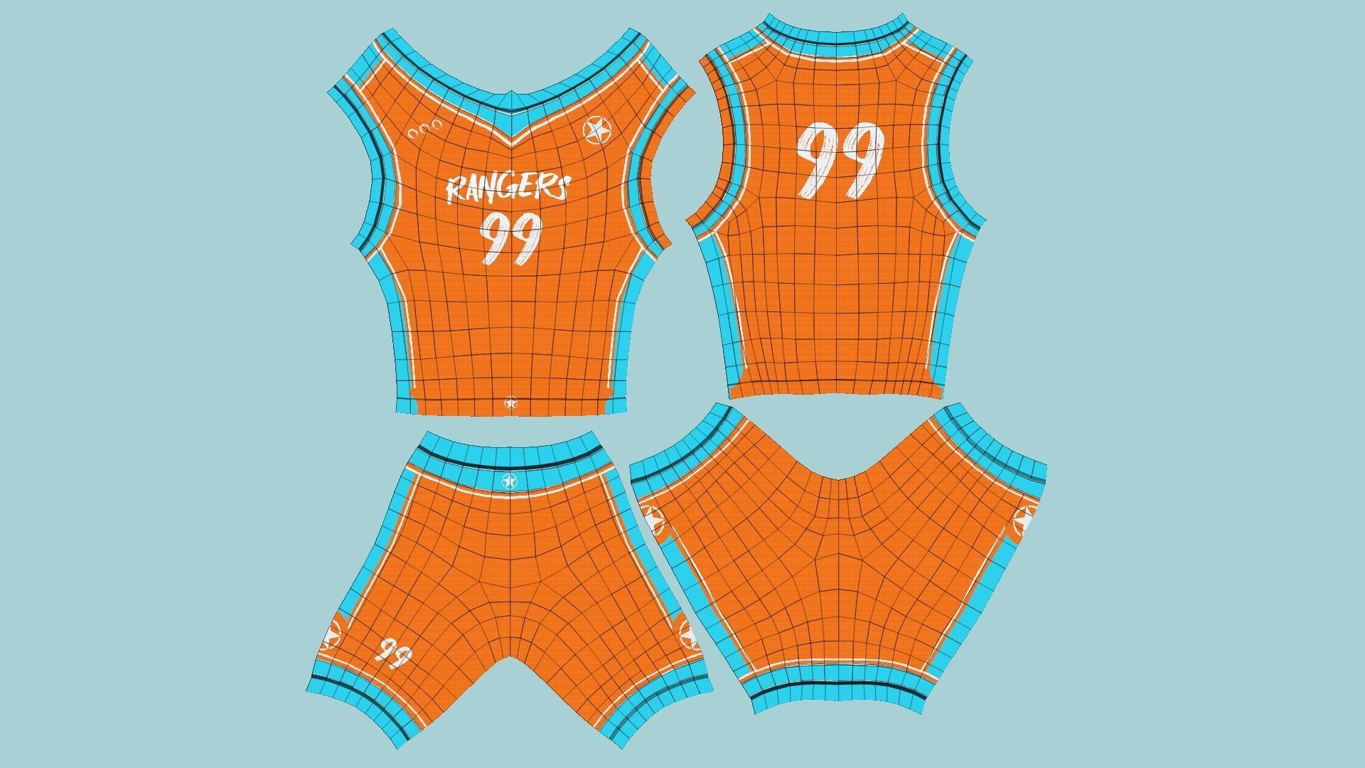 Basketball Fantasy Team Rangers Uniform - Character Design Low-poly 3D model_7