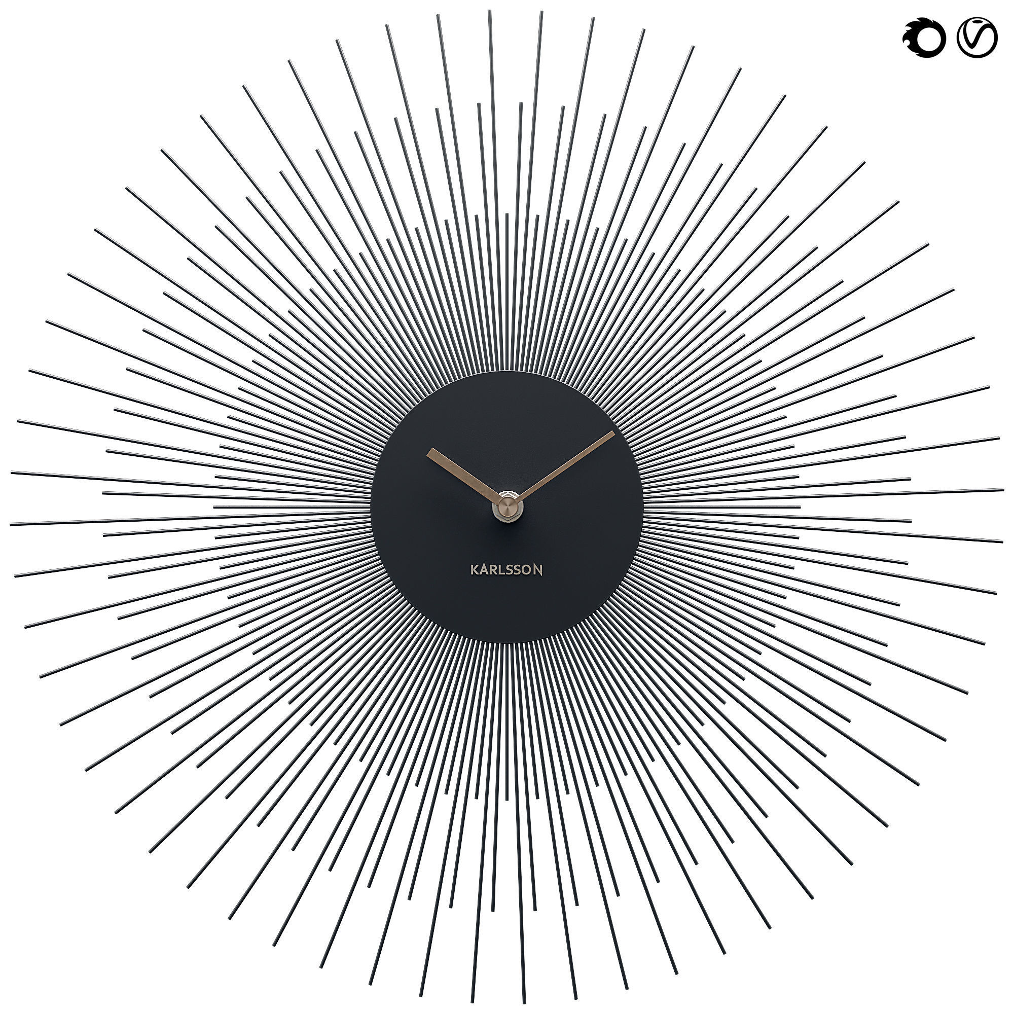 Karlsson Large Peony Wall Clock Golden and Black 3D model_2