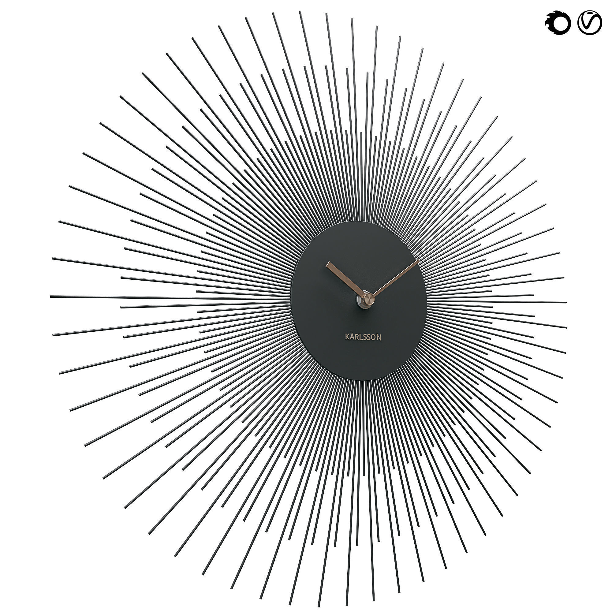 Karlsson Large Peony Wall Clock Golden and Black 3D model_1