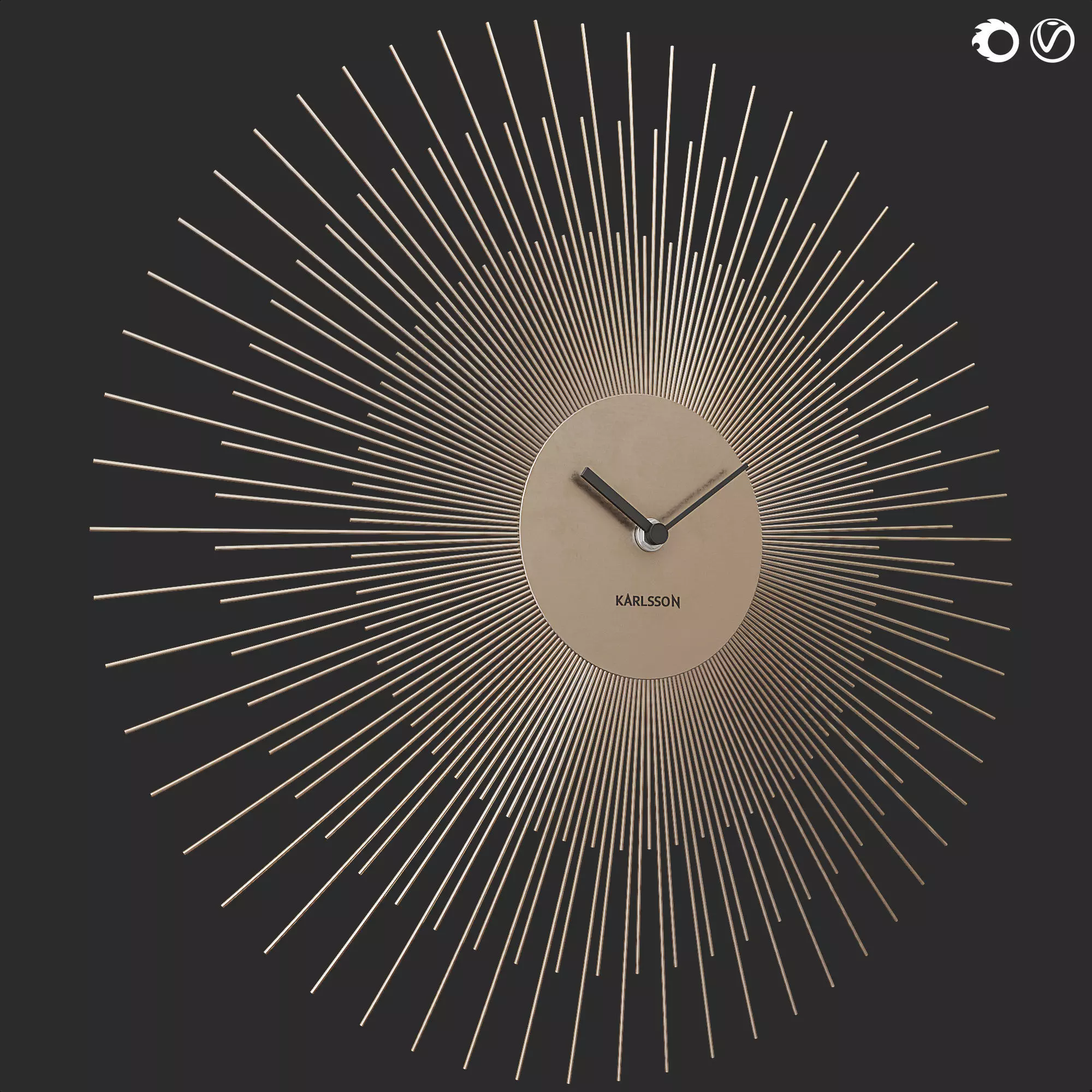 Karlsson Large Peony Wall Clock Golden and Black 3D model_0