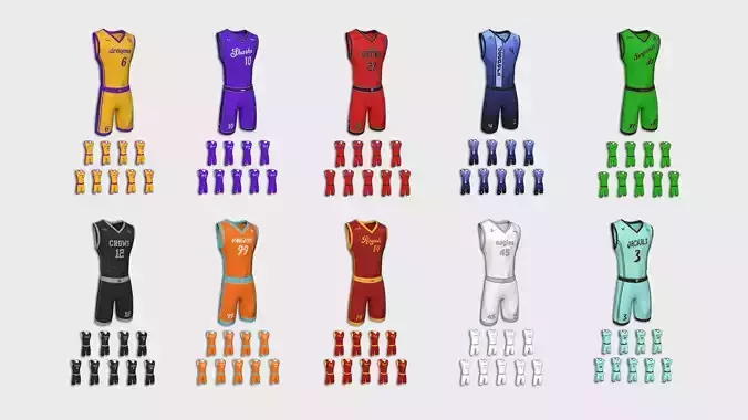 10 Basketball Fantasy Teams Uniforms - Character Design 3D Model Collection