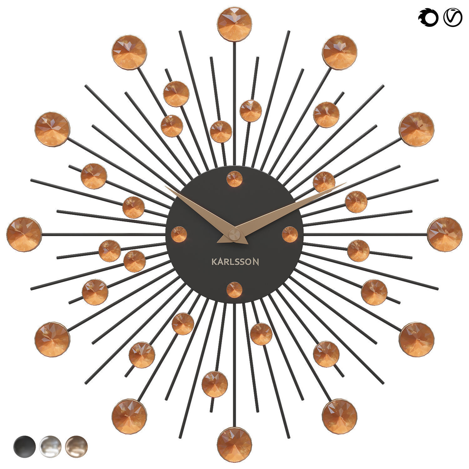Sunburst Wall clock 30 3D model_3