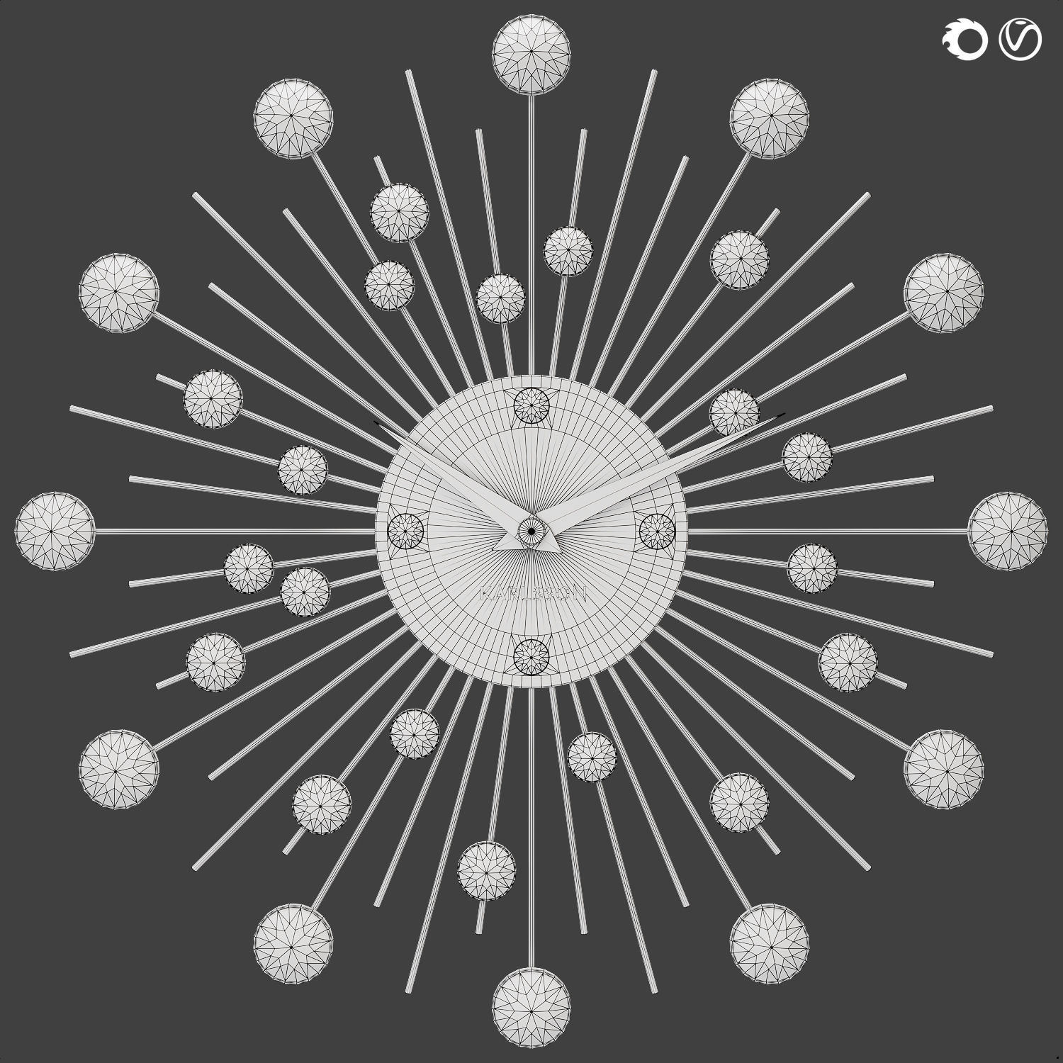 Sunburst Wall clock 30 3D model_4