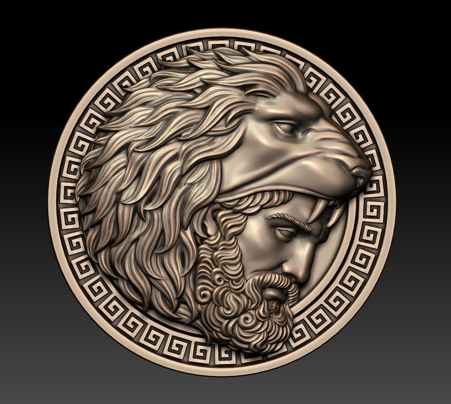 Hercules coin with head of lion 3D print model_10