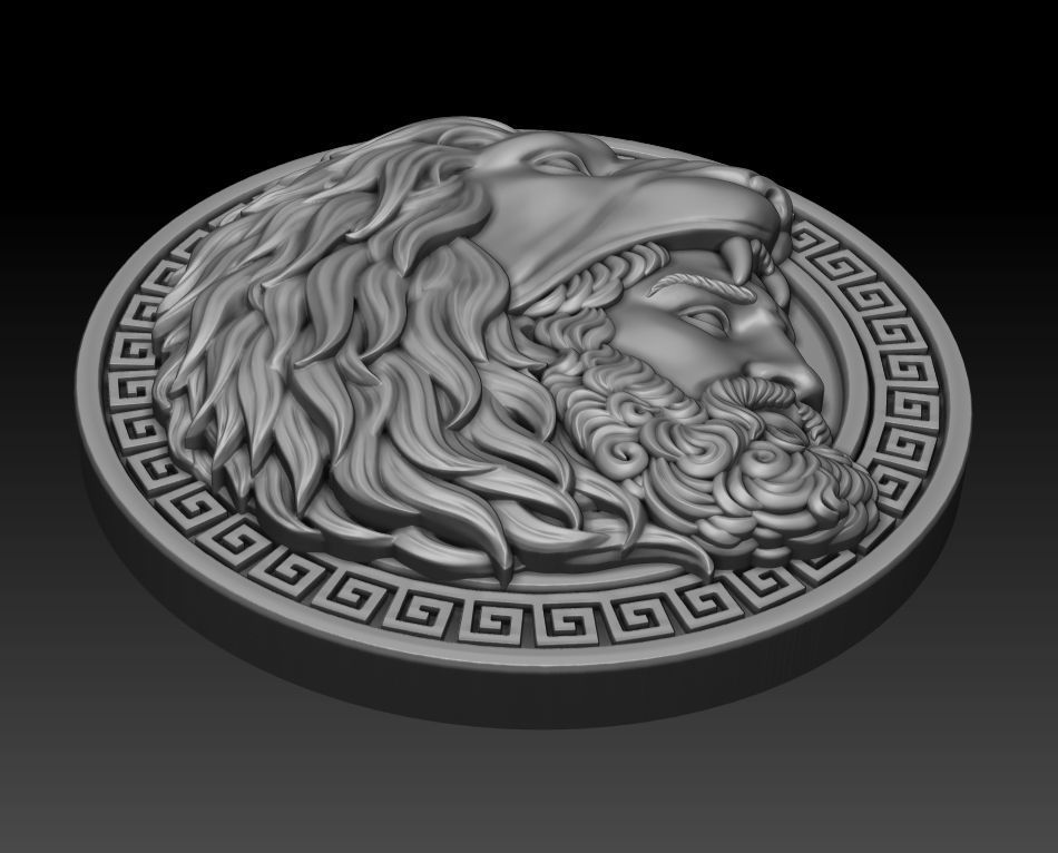 Hercules coin with head of lion 3D print model_8