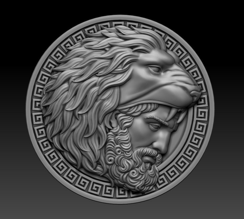 Hercules coin with head of lion 3D print model_5