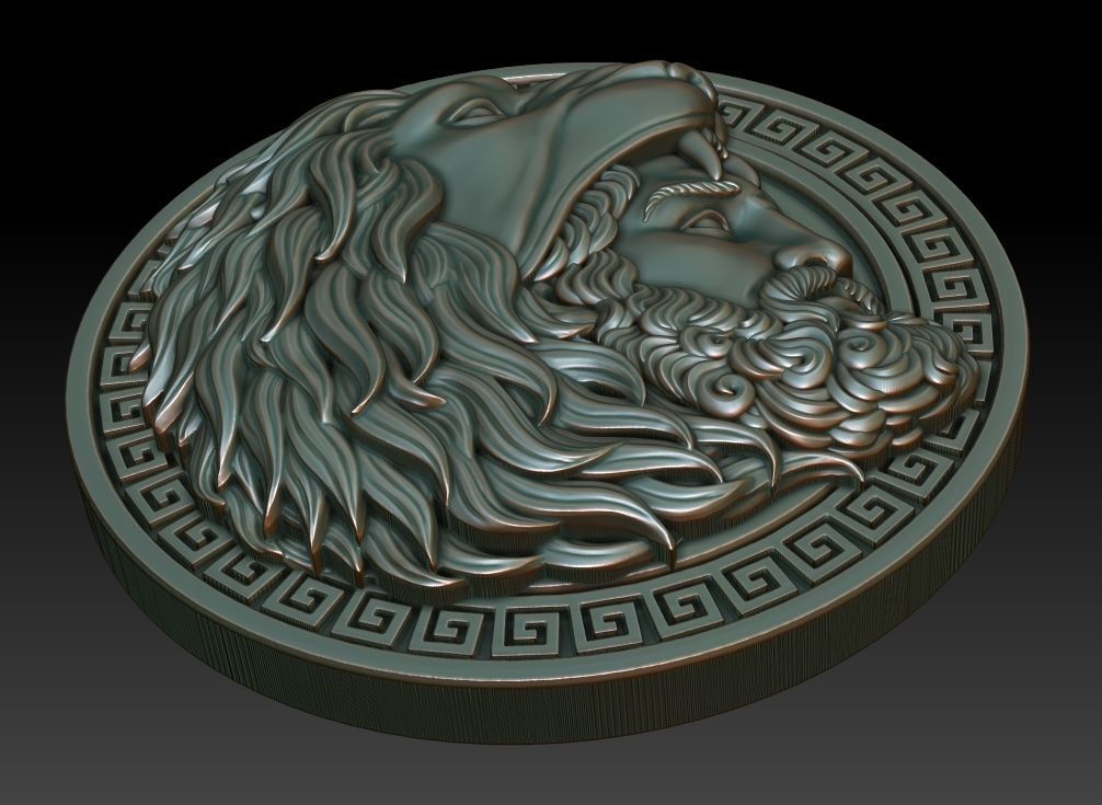Hercules coin with head of lion 3D print model_2