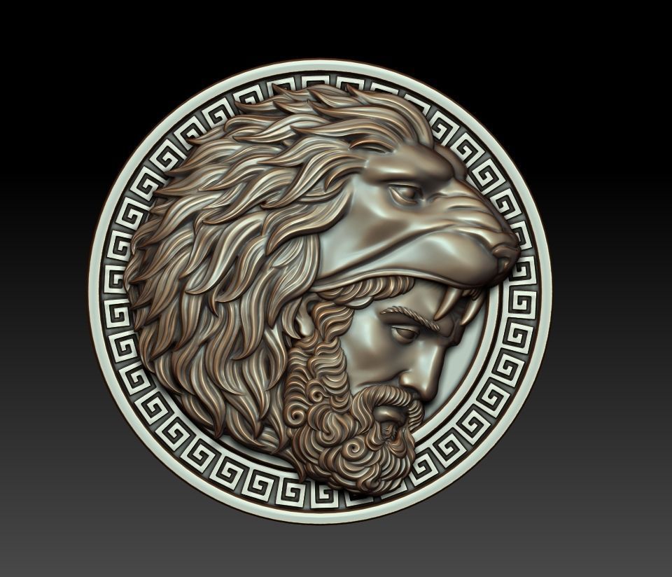 Hercules coin with head of lion 3D print model_9