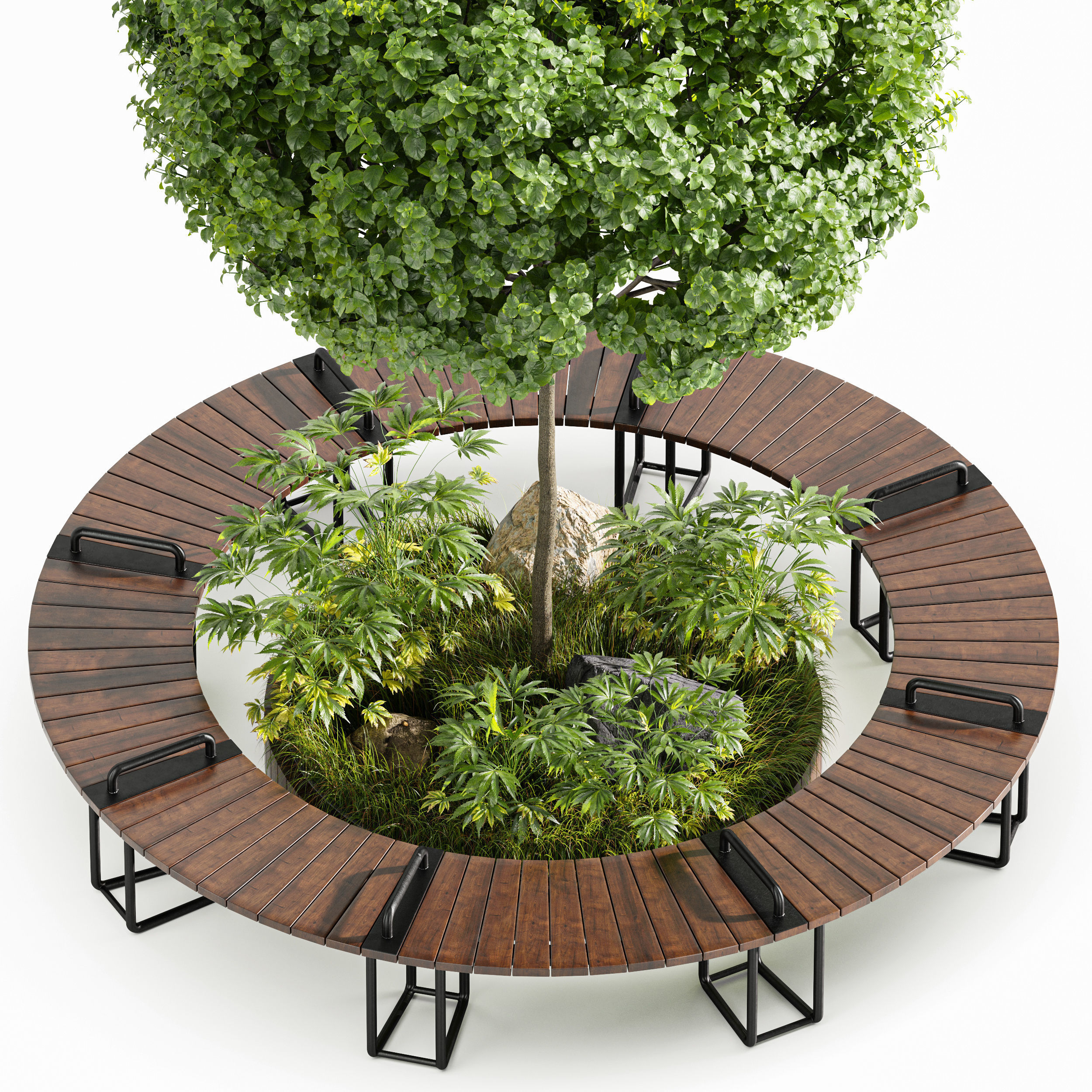 Wooden Modern Trendy Design Round Circular Park Bench 3D model_1