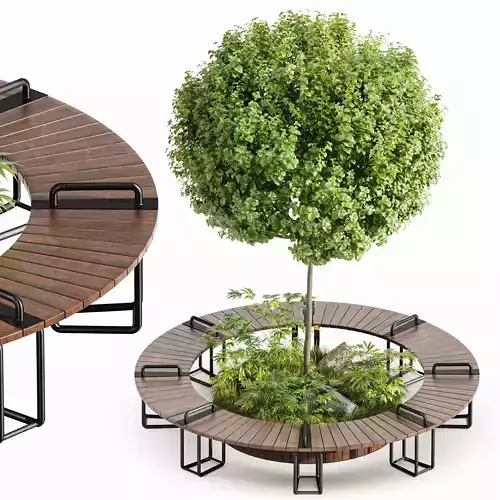 Wooden Modern Trendy Design Round Circular Park Bench 3D model