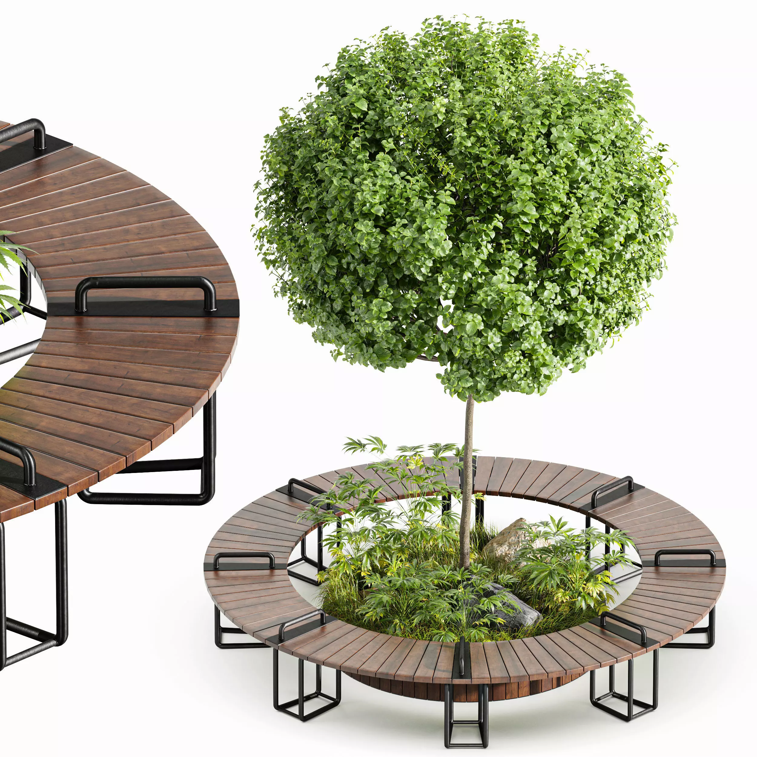Wooden Modern Trendy Design Round Circular Park Bench 3D model_0