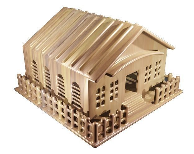 Elegant Wooden House Low-poly 3D model_1