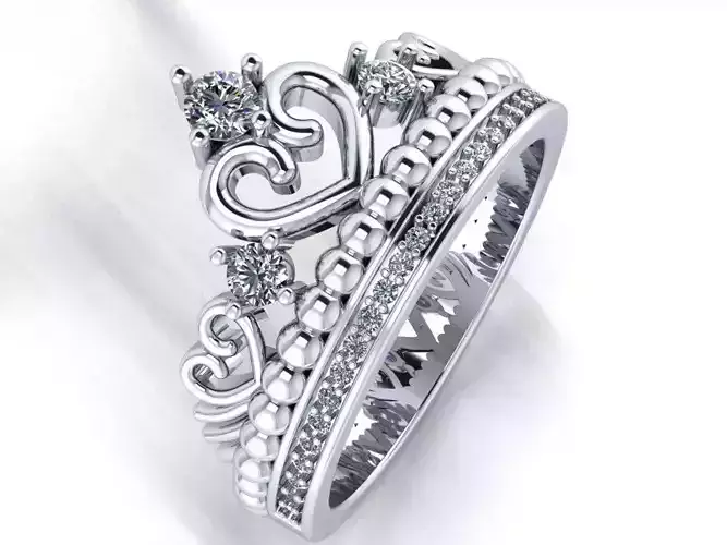 Ring crown with 3 hearts and diamonds