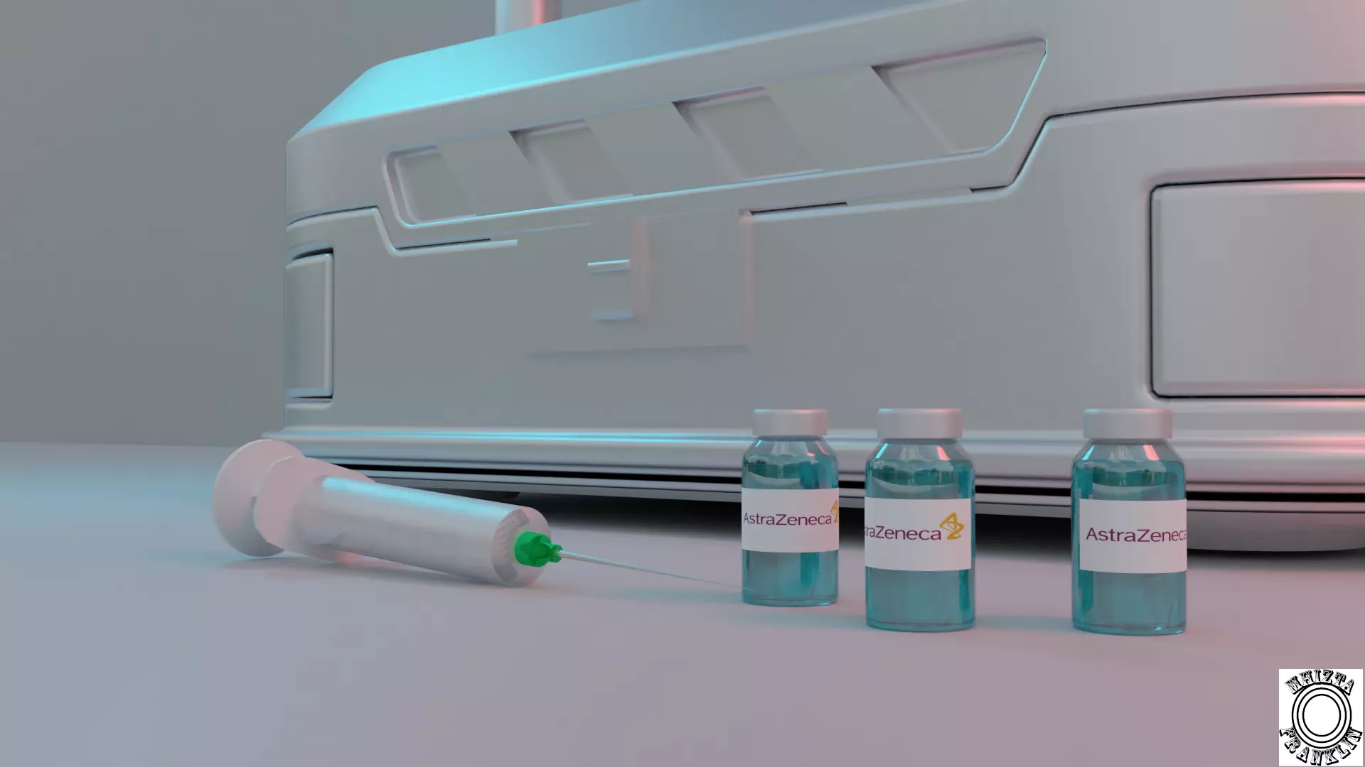A sci-fi box with syringe and vaccines 3D model_0