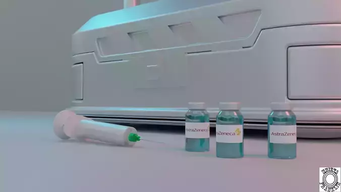 A sci-fi box with syringe and vaccines