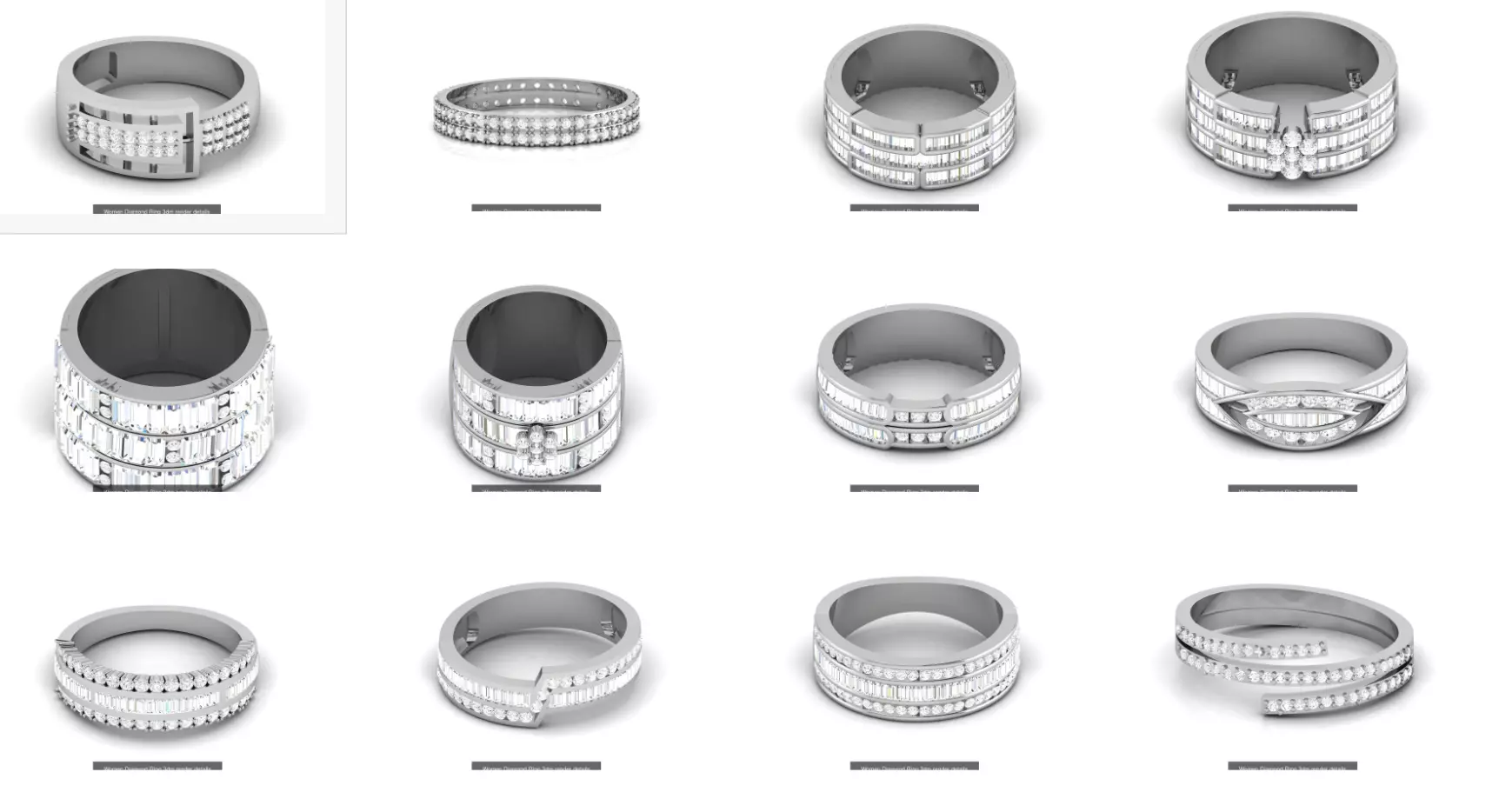 12 Eternity Diamond Bands 3dm render details 3D Model Collection_0