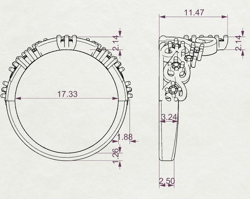 Ring crown 7 hearts and 12 diamonds 3D print model_3