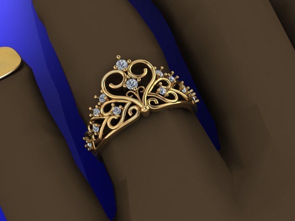 Ring crown 7 hearts and 12 diamonds 3D print model_2