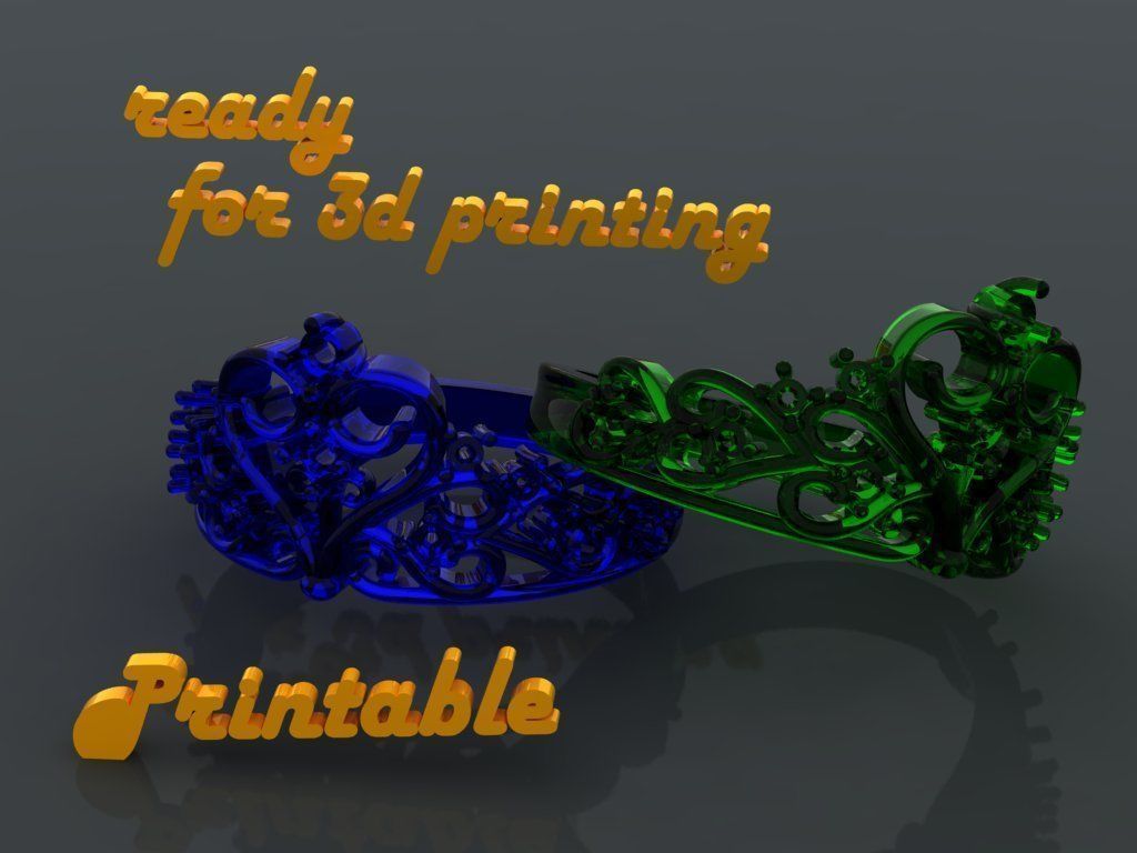 Ring crown 7 hearts and 12 diamonds 3D print model_1