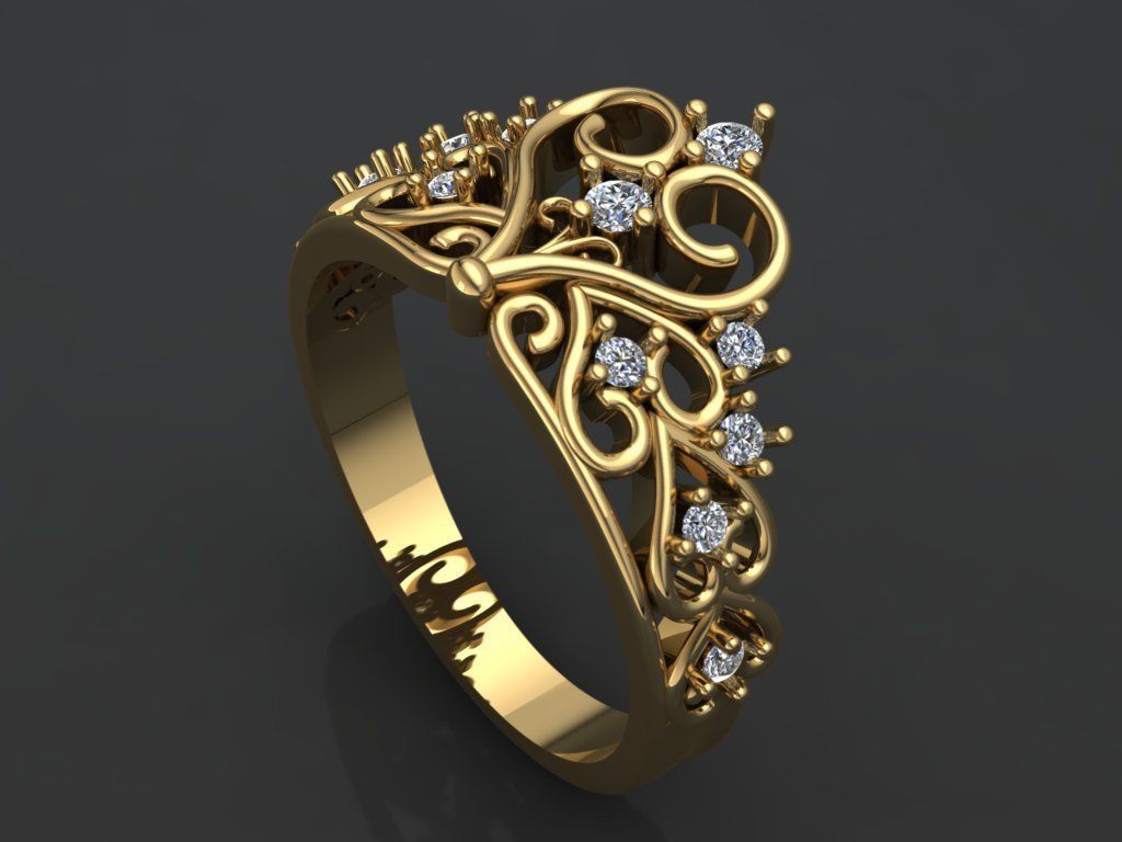 Ring crown 7 hearts and 12 diamonds 3D print model_4