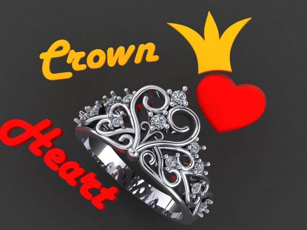 Ring crown 7 hearts and 12 diamonds 3D print model_9