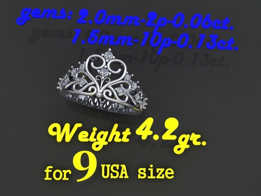 Ring crown 7 hearts and 12 diamonds 3D print model_5