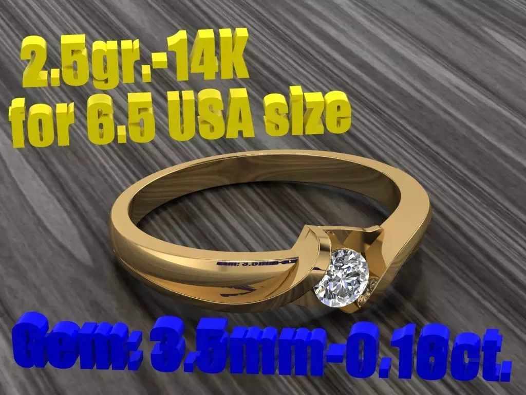 Ring ring 1 diamond 016ct 3D print model_0