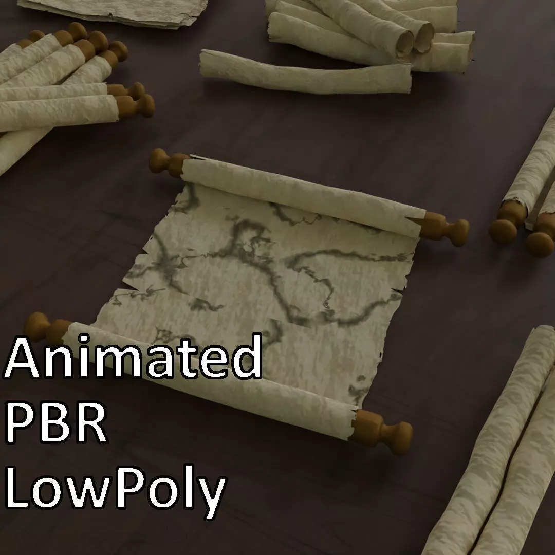 Paper scrolls animated  Low-poly 3D model_0