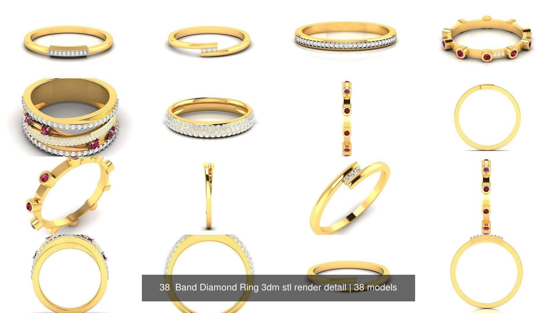 38  Band Diamond Ring 3dm stl render detail 3D Model Collection_4
