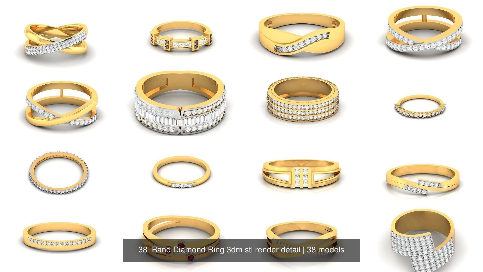 38  Band Diamond Ring 3dm stl render detail 3D Model Collection_2