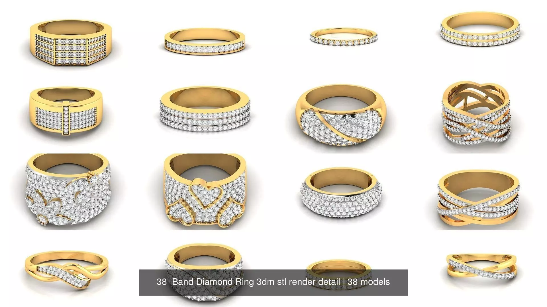 38  Band Diamond Ring 3dm stl render detail 3D Model Collection_0