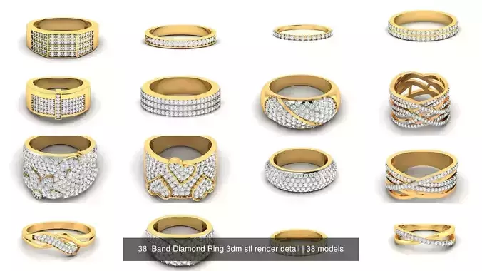 38  Band Diamond Ring 3dm stl render detail 3D Model Collection