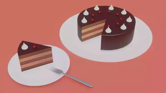 Lowpoly 3D Chocolate Cake 