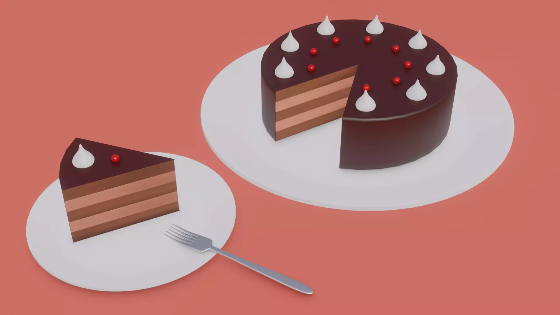 Lowpoly 3D Chocolate Cake  Low-poly 3D model_0