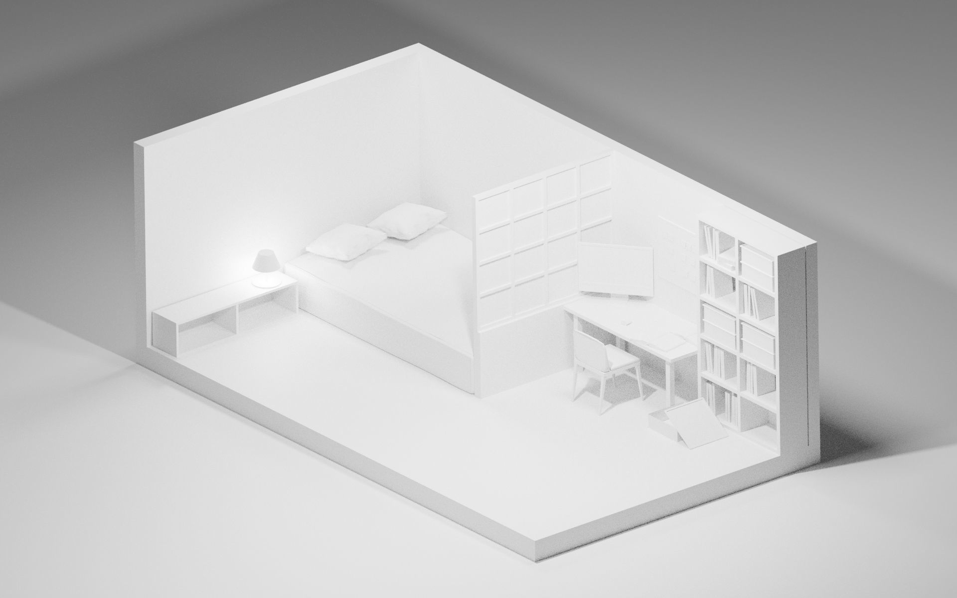 bedroom room with bed and desk Low-poly 3D model_5