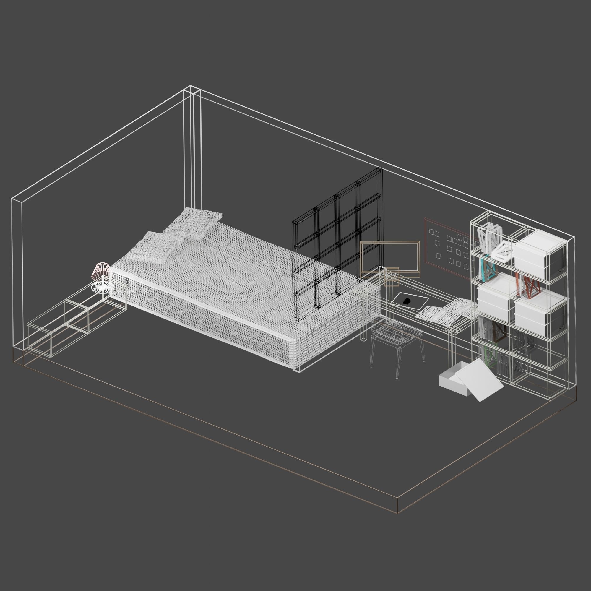 bedroom room with bed and desk Low-poly 3D model_6