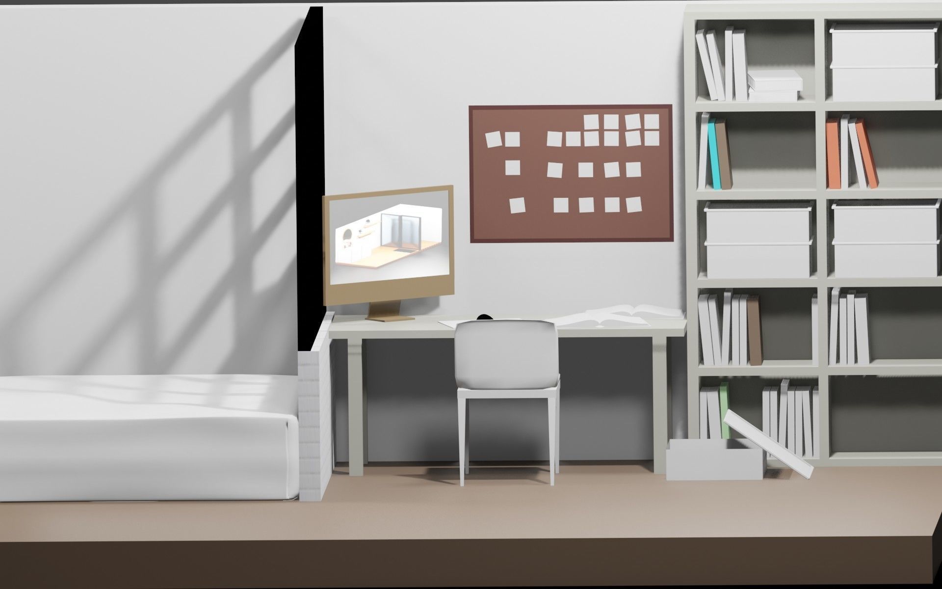 bedroom room with bed and desk Low-poly 3D model_3