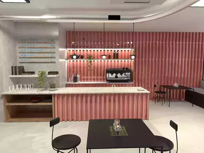 pink cafe bar interior 3D model
