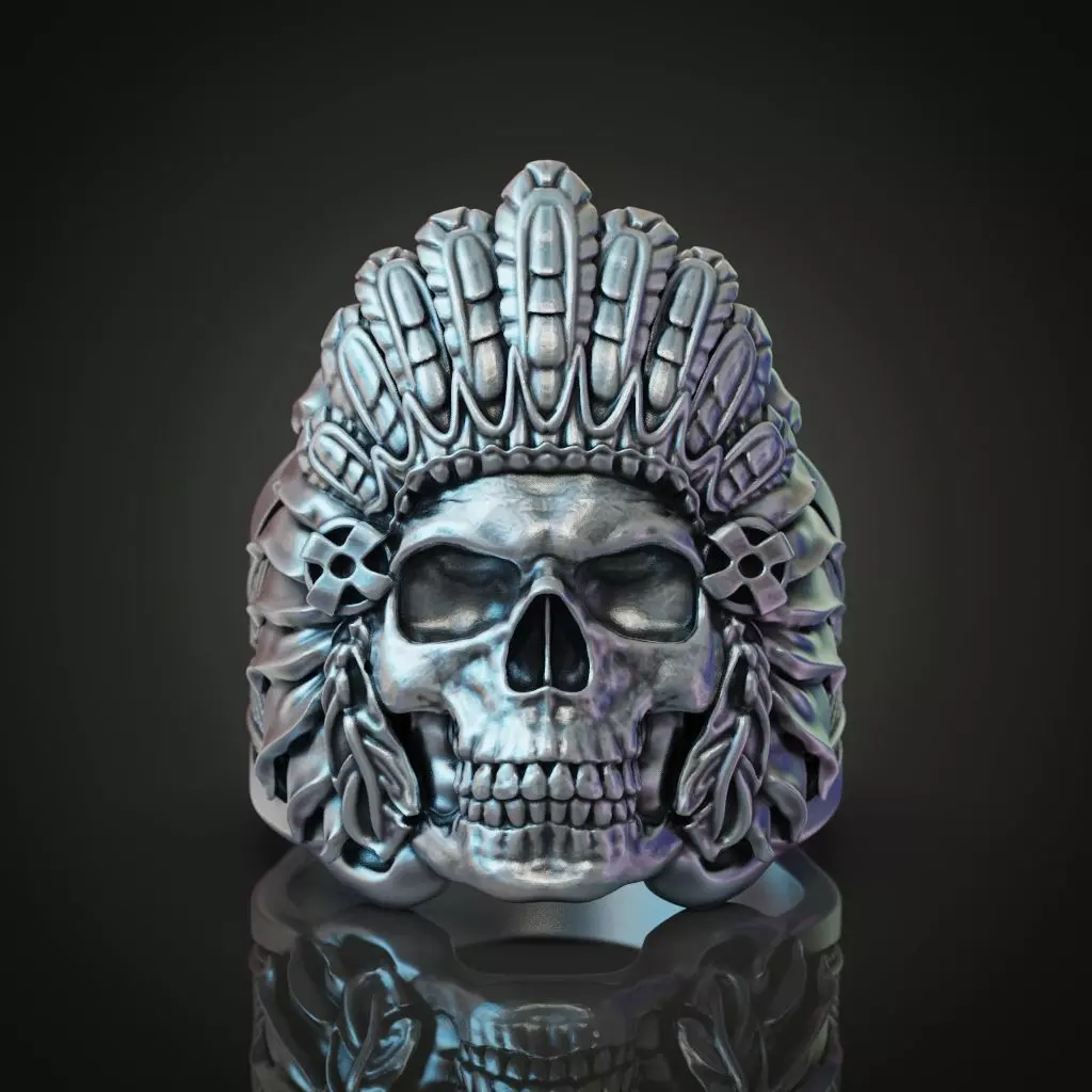 Skull native american ring for men 3D print model