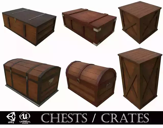 Pack of 6 Medieval Wooden Chests and Crates