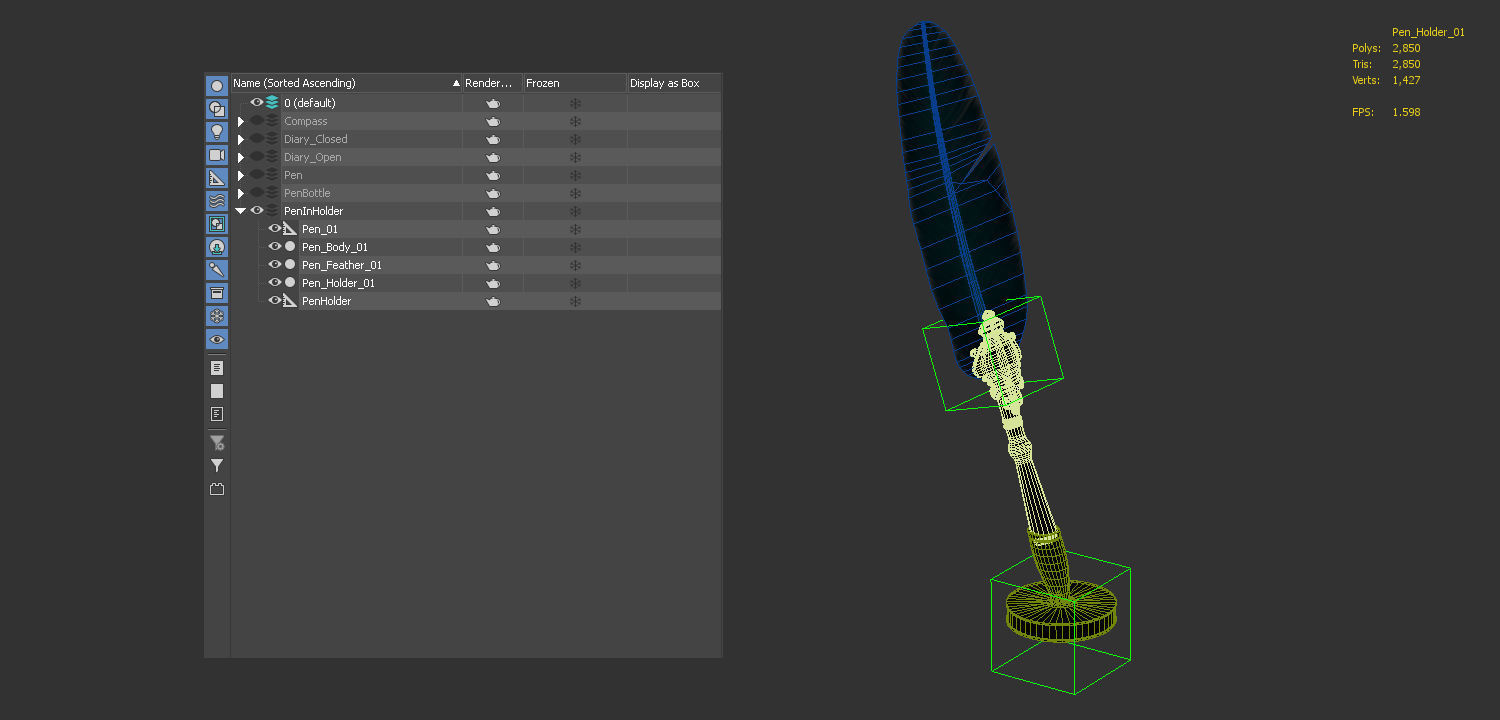 Antique Pen and Ink with Diary Low-poly 3D model_11